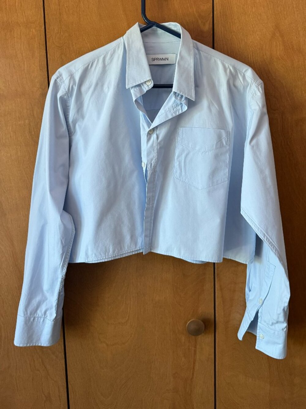 SPRWMN Cropped Button Up shirt in baby blue Size: M